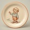 Vintage Ceramic Little Boy Plate With Digital Illustration Style