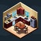 Vintage Charm: Isometric Render of a Cozy Kitchen in a Village House