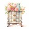 Vintage Charm: Watercolor Armoire With Pink Flowers