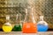 Vintage chemical lab with color beakers