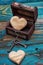 Vintage chest wooden hearts inside