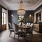 A vintage chic dining room with distressed furniture and crystal chandelier2