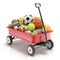 Vintage child`s toy mini wagon with sport balls - 3D illustration