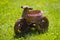 Vintage children`s toy made of willow vine handmade tricycle