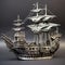 vintage Chinese ship steering silver sculpture model