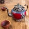 Vintage Chinese teapot made of old jade and Tibet silver with mo