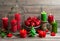 Vintage christmas background with burning candles and red bauble