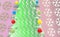 Vintage Christmas background with green tree and ornaments from light snowflakes. Tree balls multicolored for New Years on backdro