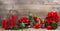 Vintage christmas decorations with red flower poinsettia