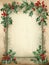 Vintage Christmas Frame with Mistletoe & Holly - Festive Fantasy Illustration.