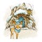 Vintage Christmas greeting card. Woodland fairy tale house covered with snow