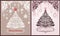 Vintage Christmas greeting cards variation with paper cutting xmas floral tree, floral adornment and hanging decoration with balls