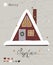 Vintage Christmas poster from New Collection. Cozy triangle house Scandinavian style.