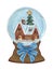 Vintage Christmas Snow Globe house and christmas tree and blue r