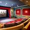 Vintage Cinema: A home theater styled like a classic cinema with red velvet curtains, vintage movie posters, and tiered seating