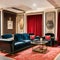 Vintage Cinema: A home theater styled like a classic cinema with red velvet curtains, vintage movie posters, and tiered seating