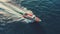 Vintage Cinematic Red And White Speedboat On The Ocean