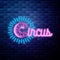 Vintage circus emblem glowing neon