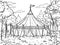 Vintage circus tent in field among nature. Vector, generative ai. Coloring book adults and children