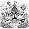 Vintage circus tent in field among nature. Vector, generative ai. Coloring book adults and children