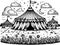 Vintage circus tent in field among nature. Vector, generative ai. Coloring book adults and children