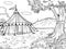 Vintage circus tent in field among nature. Vector, generative ai. Coloring book adults and children