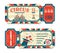 Vintage circus ticket template, old carnival entry tickets. Retro magic show invitation, fairground or amusement park