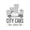 Vintage city car label design. Classic auto badge, insignia. Retro monochrome patch.