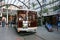 Vintage city tour tram, tramcar, tramway, trolley waiting at indoor tram stop at Cathedral Junction, Christchurch, New Zealand