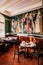 Vintage classic colonial restaurant dining room with wall painting