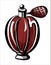 Vintage classic perfume. Beautiful red bottle with a pear in the style of fashion illustration.