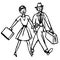 Vintage Clipart 122 Happy Vacationing Couple with Suitcases