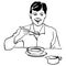 Vintage Clipart 45 Guy Eating Soup or Cereal