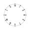 Vintage clock face with Roman numbers. Dots mark minutes and hours. Simple flat vector illustration