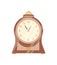 Vintage clock flat vector illustration. Elegant retro wooden timepiece with round clockface. Antique style interior