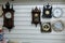 Vintage Clocks, Different Styles Old Clocks on Vintage Wall Background Background