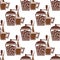 Vintage coffee mills with cups seamless pattern