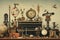 Vintage collage depicting antique objects