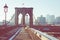 Vintage Color View of Brooklyn Bridge with Detail of Girders and