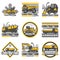 Vintage Colored Construction Vehicles Emblems Set