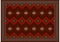 Vintage colorful ethnic carpet with diamond pattern in red and burgundy shades, with gray and black patterns on a white background