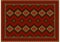 Vintage colorful ethnic rug with diamond pattern in red, burgundy with brown and yellow tones on a white background