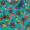 Vintage colorful insects seamless pattern