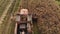 Vintage combine harvester red produces cleaning of dry crops