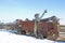 Vintage combine harvester in winter