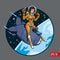 A vintage comic style pin-up girl in space suit and helmet riding a atomic bomb. Vector illustration