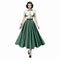 Vintage Comic Style Woman In Green And White Checkered Skirt