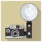 Vintage compact camera with flash vector icon