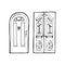 Vintage construction, 1900s style entrance door, curved decor vector. Retro building element, ancient architecture