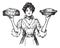 Vintage cook or waitress with baked pies